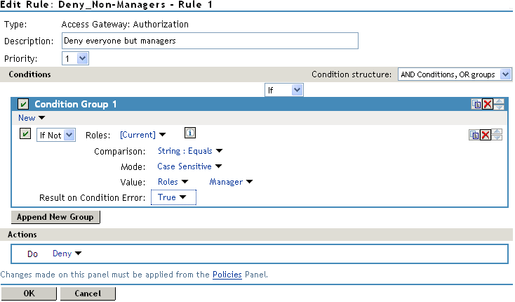 Deny all but manager role policy