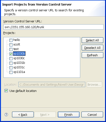 Select a project or projects to import