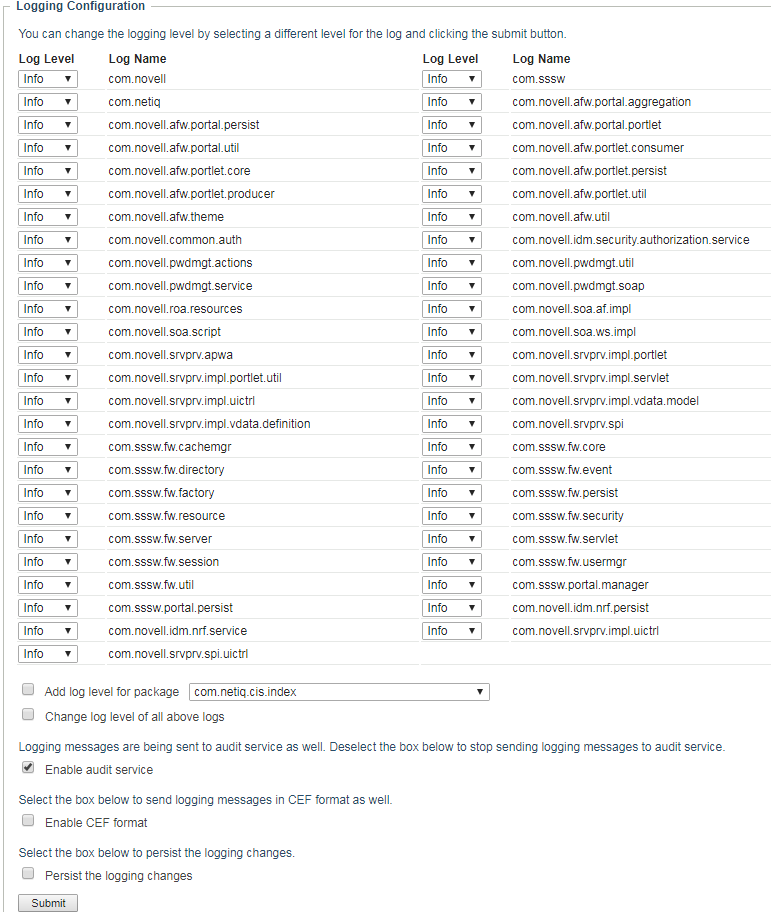 User Application logging page