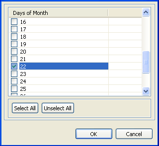 Selecting the days of the month