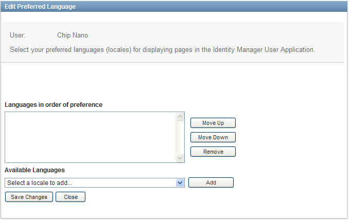 Use the Edit Preferred Locale page to select the UI preferred language