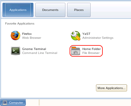 Selecting the Home Folder