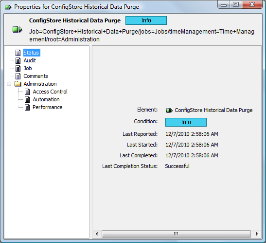 Job Status in the Status Properties for the Job