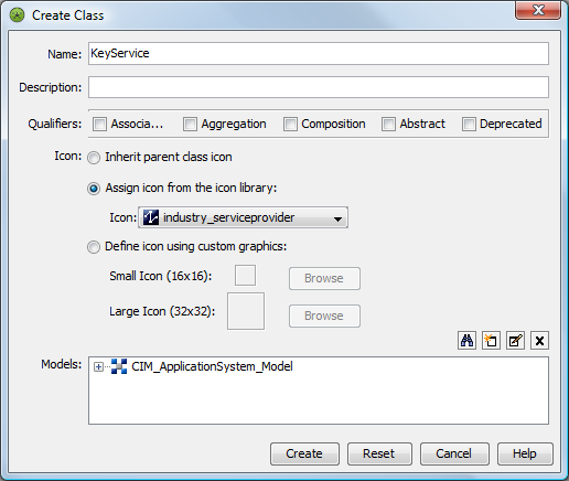 Create Class Dialog Box