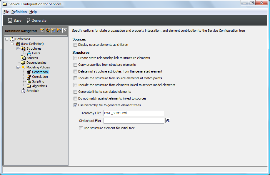 Service Configuration for OS Test View of Operations Center Console