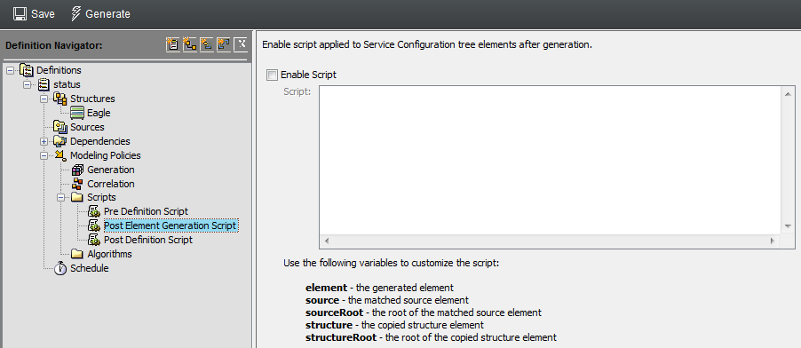 Scripting Definitions in Definition Editor