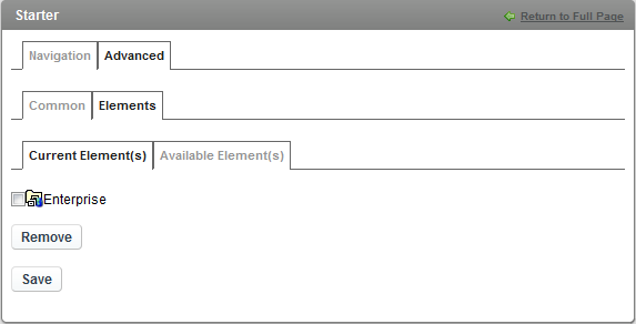 Starting Element Configuration Options for Starter Portlet