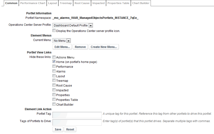 Options for Component Links on the Summary Portlet