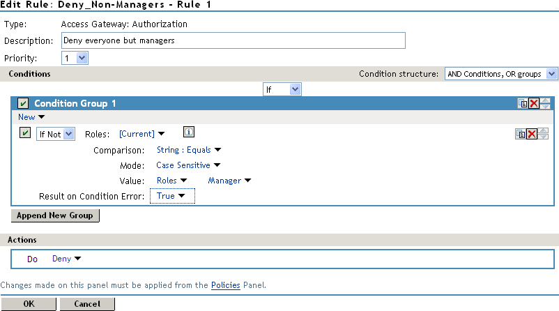 Deny all but manager role policy