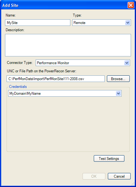 Add Site: Windows Performance Monitor