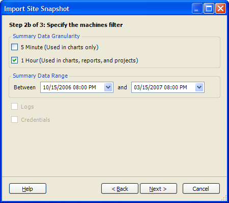 Import Site Snapshot: Step 2b Dialog Box