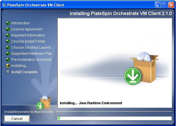 VM Client Installation Wizard - Installing Page