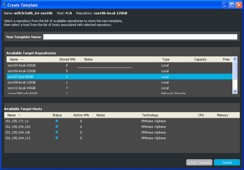 Create Template Dialog Box