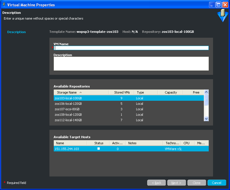 Clone Virtual Machine Wizard, Description Page